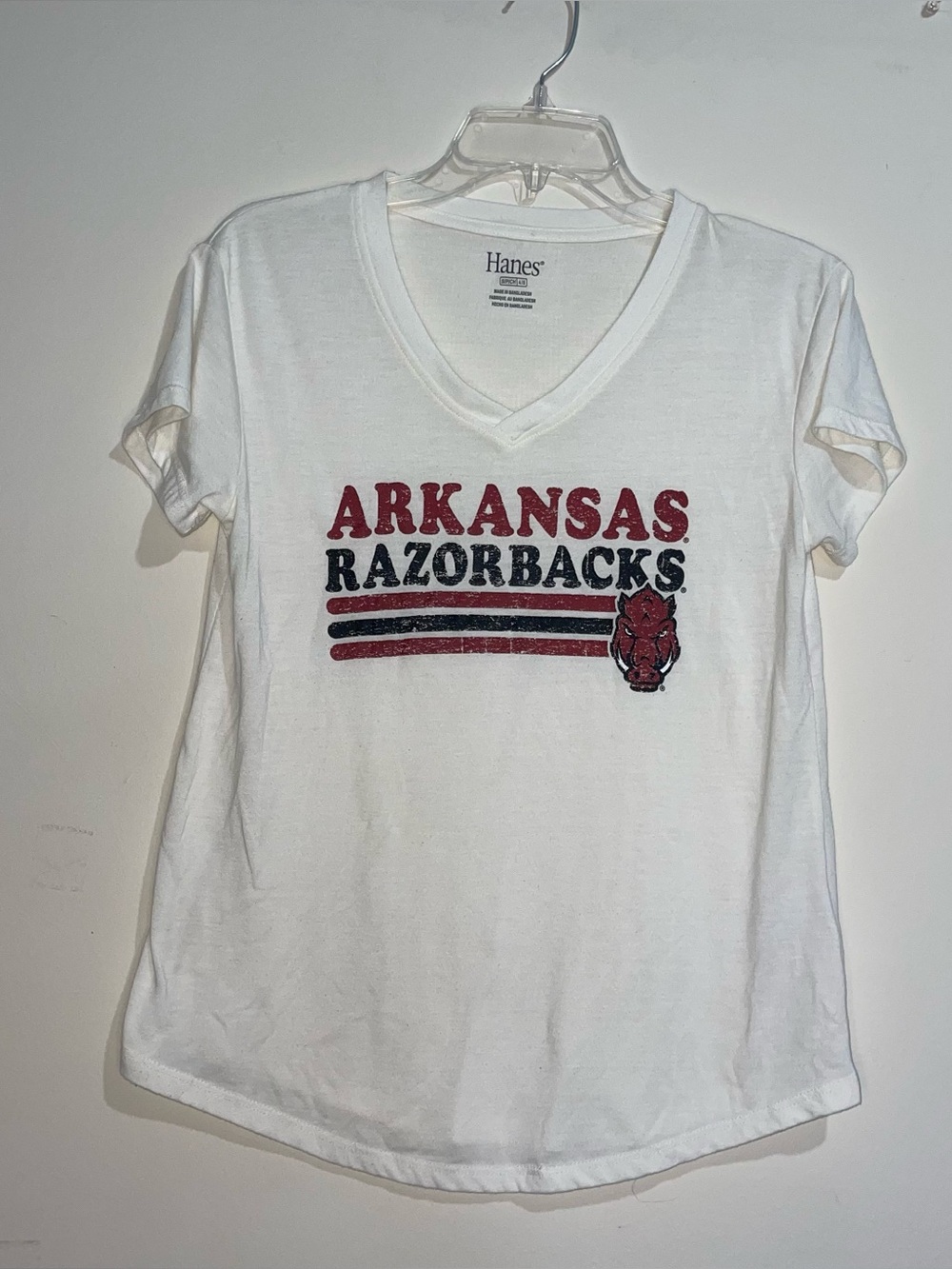 Hanes Arkansas Razorbacks White V Neck S Graphic Tee